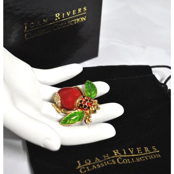 NEW Joan Rivers Big Red APPLE BEE PIN Bug Brooch Pave Crystal Rhinestones Enamel - Picture 4 of 10